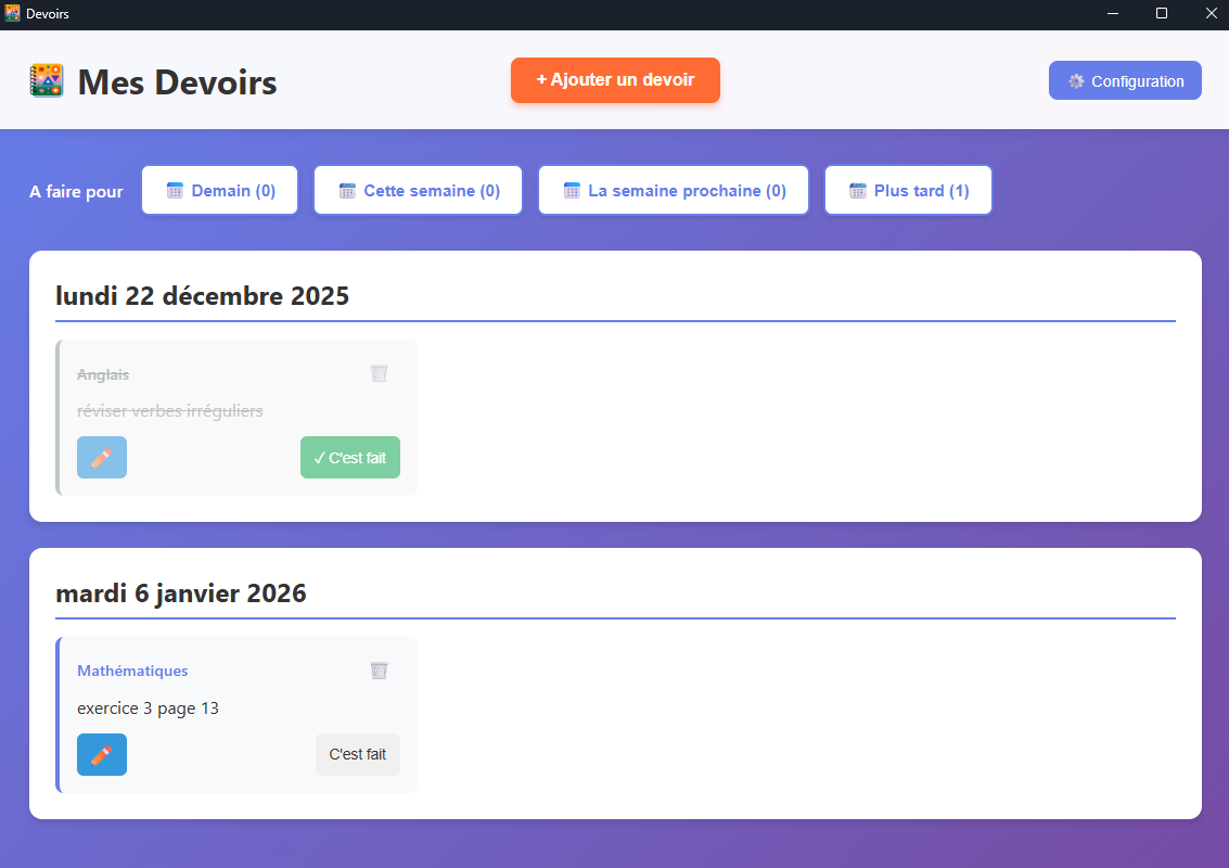 Capture d'écran de Mes Devoirs